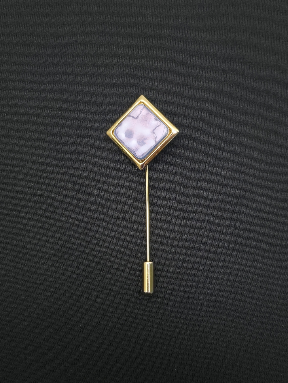 Vintage Gold Tone Pink Acrylic Diamond Motif Lapel Stick Pin Tie Tac Pristine